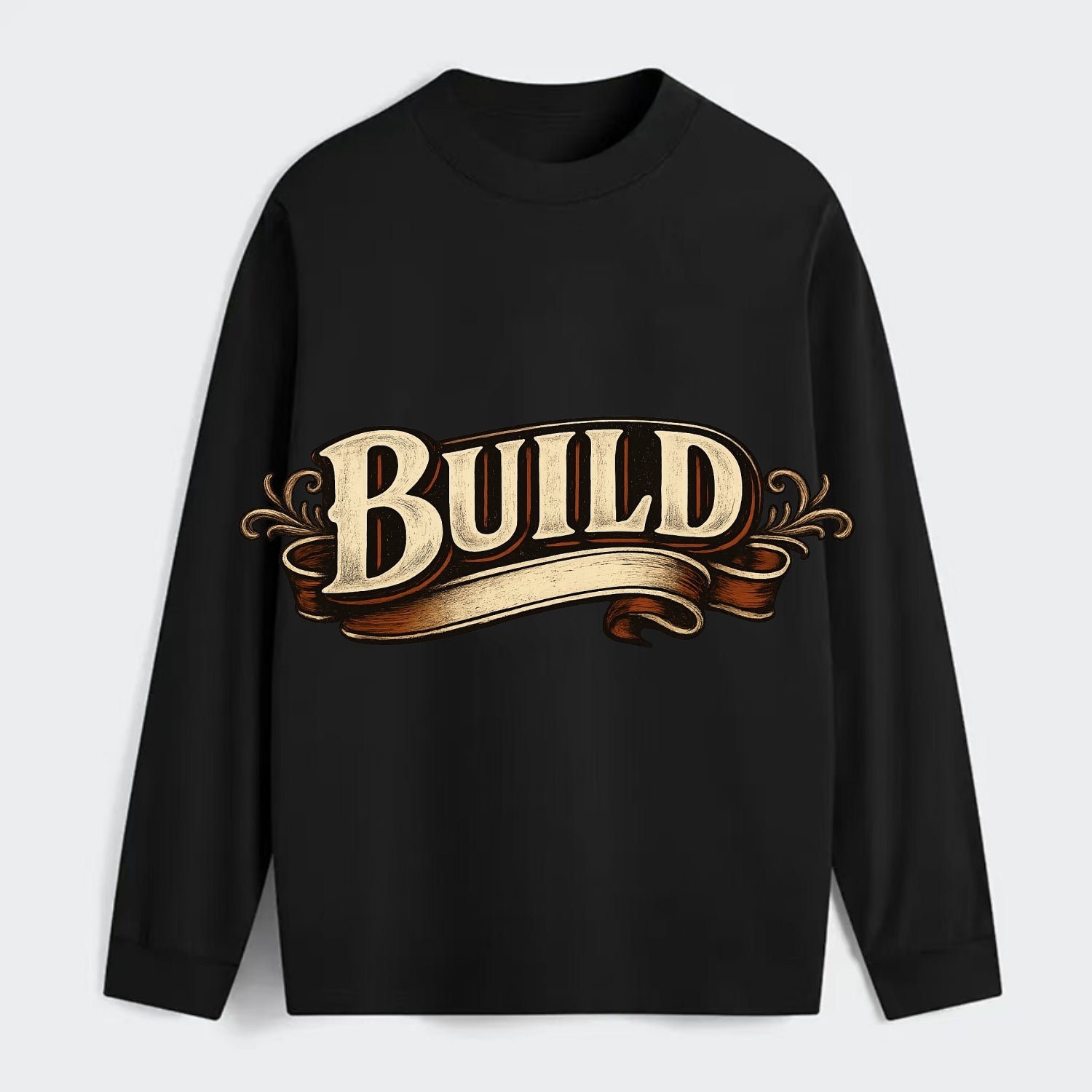 Bold typography design - "BUILD" - constructing, making real - Classic Long Sleeve Shirt - Black