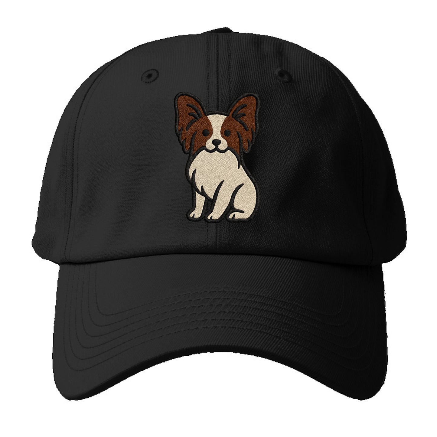 Papillon - White with brown ears sitting Baseball Cap For Big Heads - Black