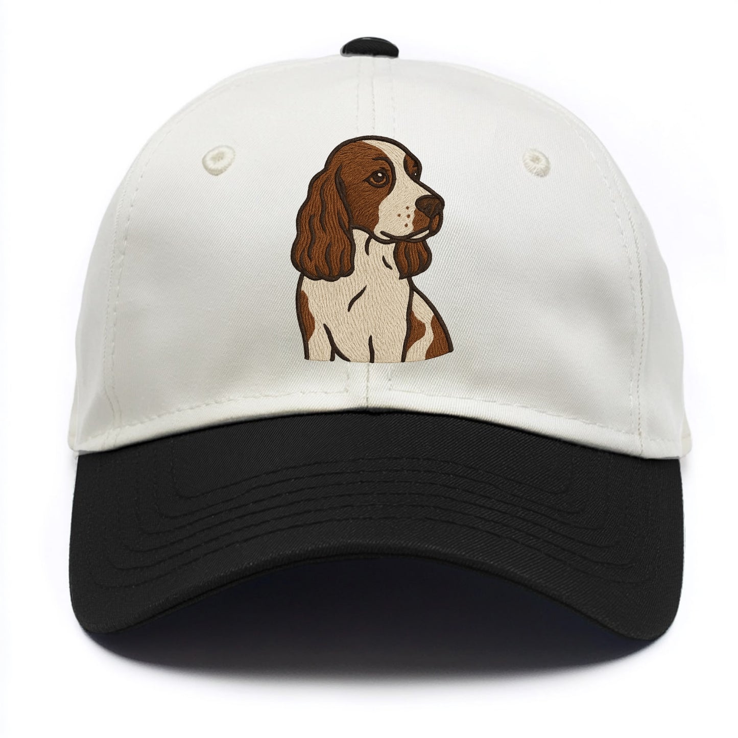 English Cocker Spaniel - Liver and white embroidered design - Two Tone Cap - Black