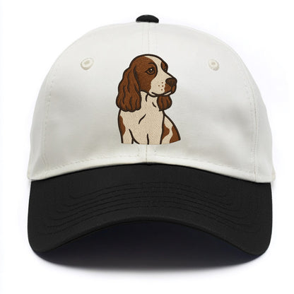 English Cocker Spaniel - Liver and white embroidered design - Two Tone Cap - Black