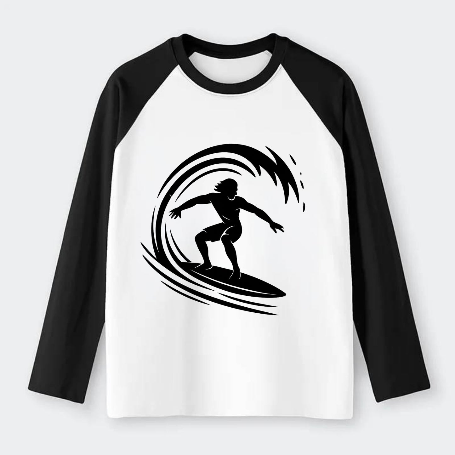 Hawaiian surfer riding big wave - Raglan Long Sleeve T-Shirt - Black
