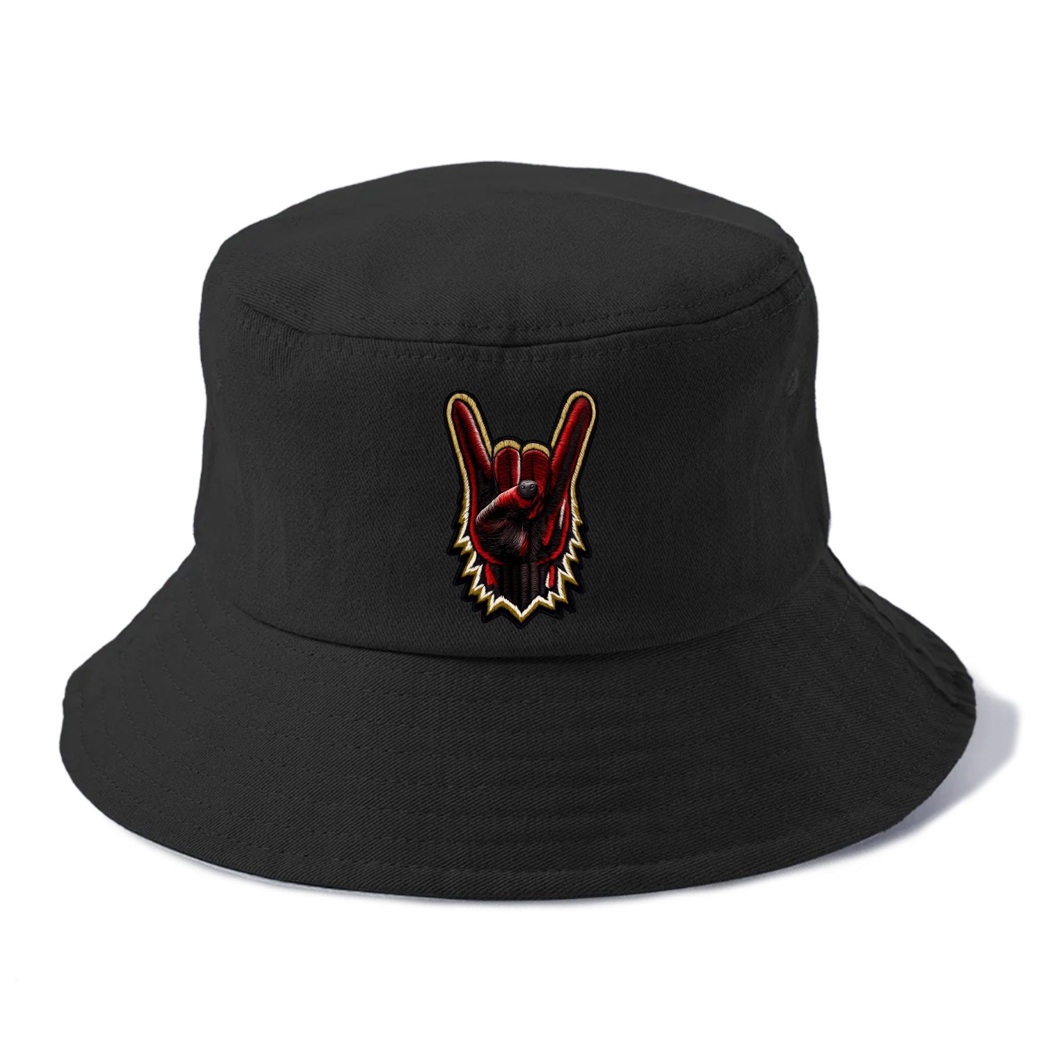 ROCK HAND HORNS - devil horns hand gesture in black and red , metal music - Bucket Hat - Black
