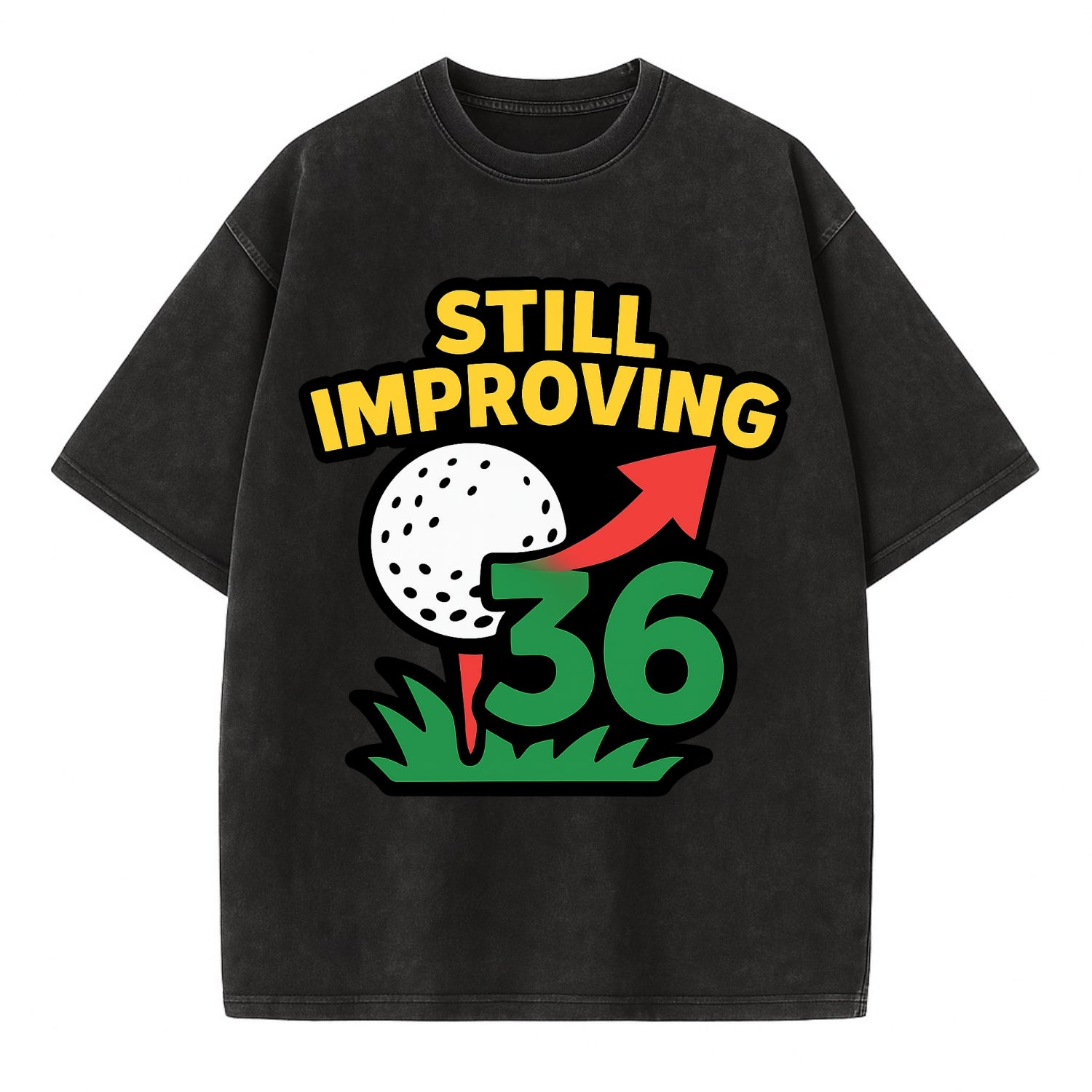 Handicap number getting higher with arrow - "Still Improving" - optimistic - Vintage T-shirt - Black