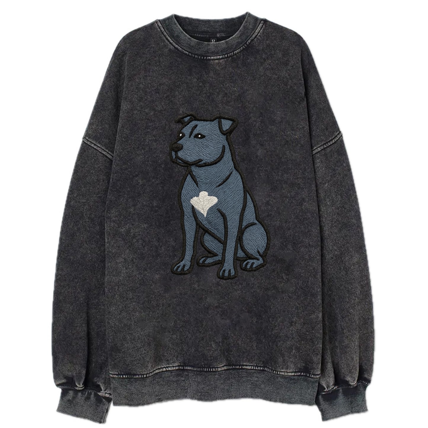 American Staffordshire Terrier - Blue embroidered design - Vintage Sweatshirt - Black