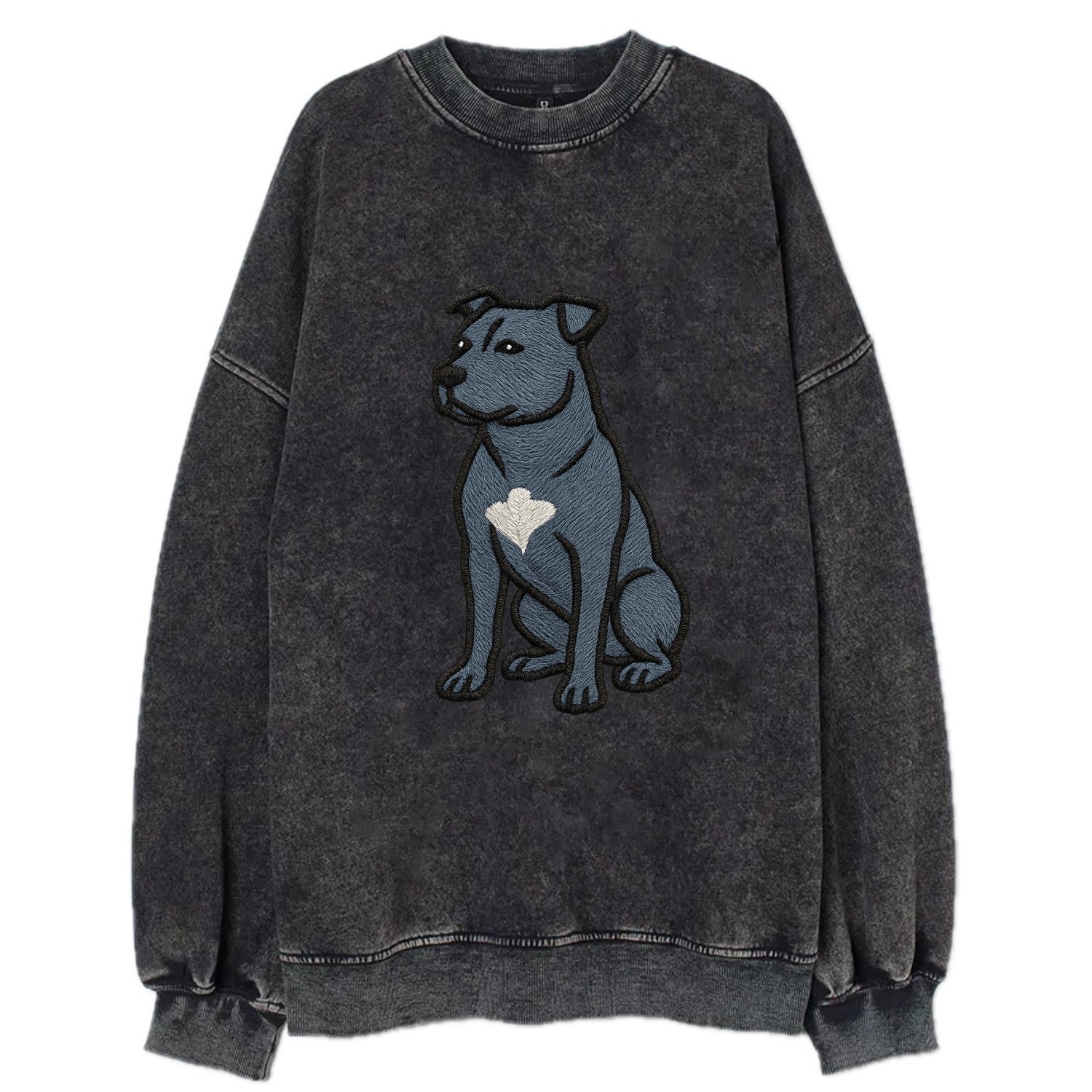 American Staffordshire Terrier - Blue embroidered design - Vintage Sweatshirt - Black