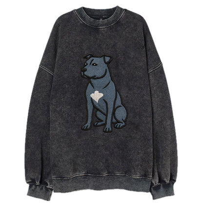 American Staffordshire Terrier - Blue embroidered design - Vintage Sweatshirt - Black