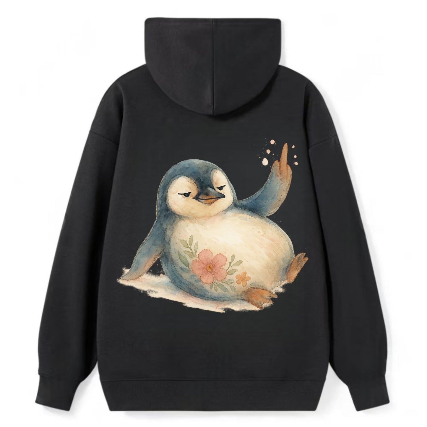 chubby penguin sliding on belly, one flipper up giving attitude - Classic Pullover Hoodie - Black