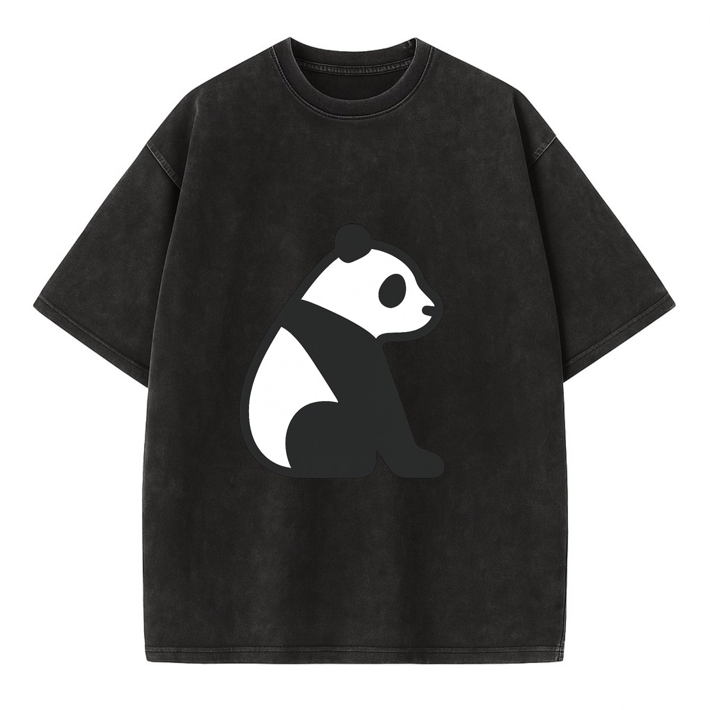 Panda - Black and white sitting pose flat side profile - Vintage T-shirt - Black