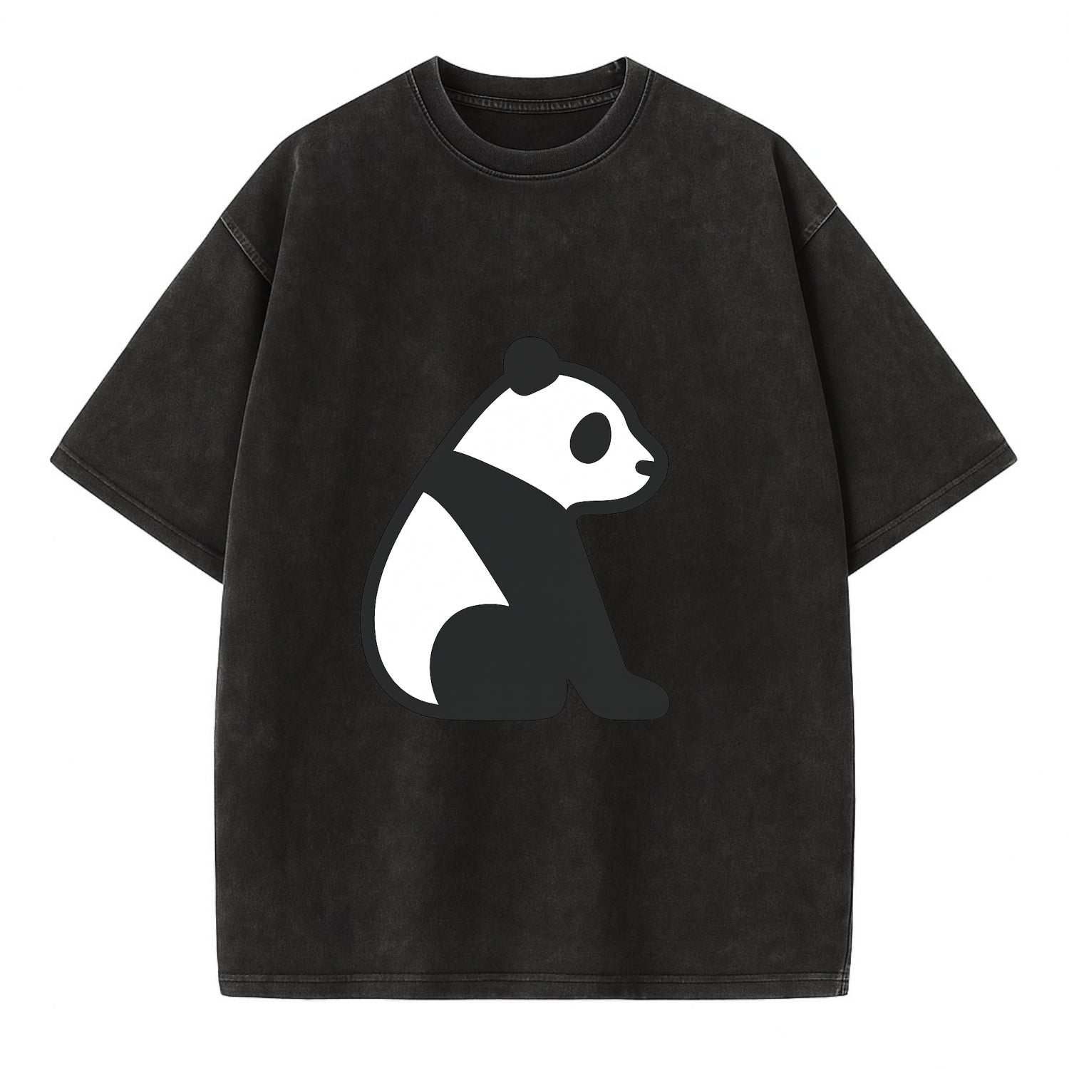 Panda - Black and white sitting pose flat side profile - Vintage T-shirt - Black