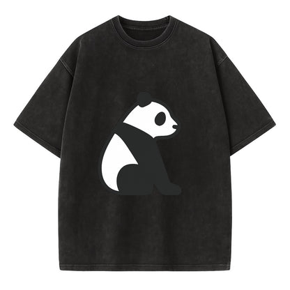 Panda - Black and white sitting pose flat side profile - Vintage T-shirt - Black