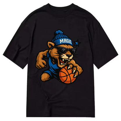 Florida Panther wearing Magic beanie with star wand patch and wayfarer sunglasses - Classic T-shirt - Black