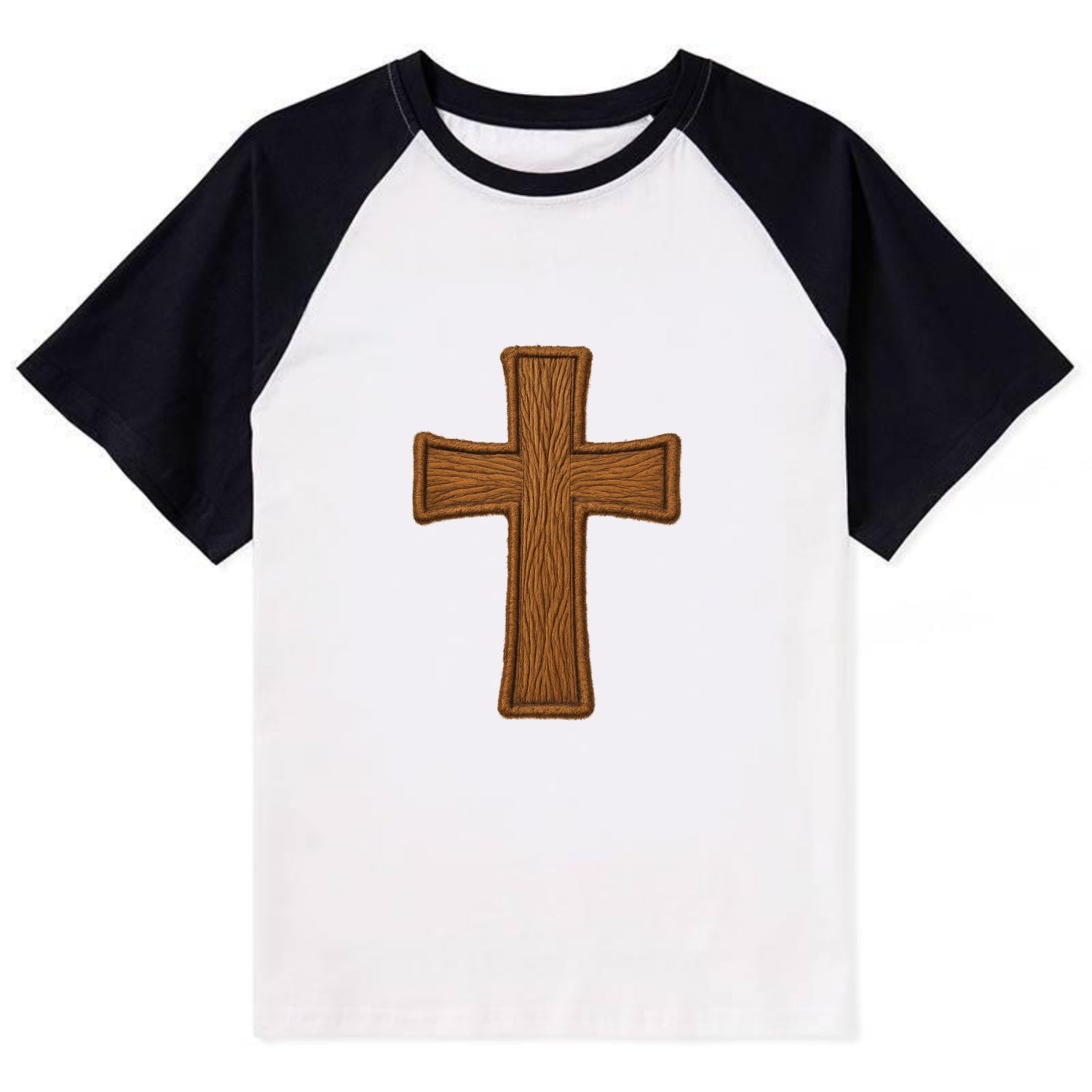 Carved Cross  - Contrast Raglan T-shirt - Black
