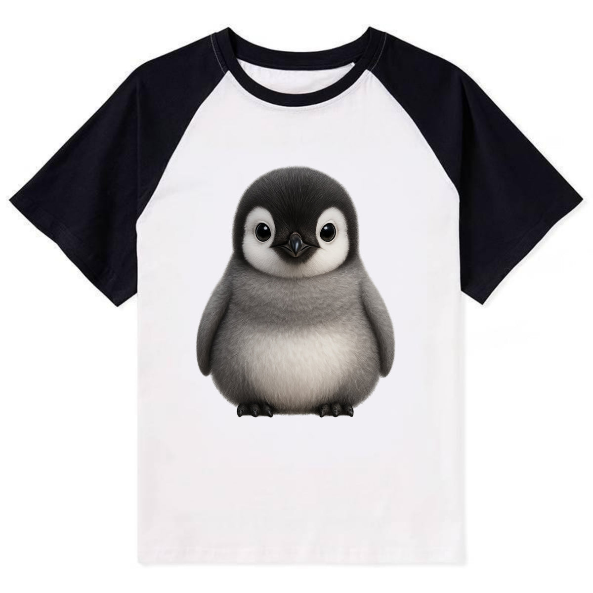 Baby Adelie Penguin - black and white, round body, curious eyes, - Contrast Raglan T-shirt - Black