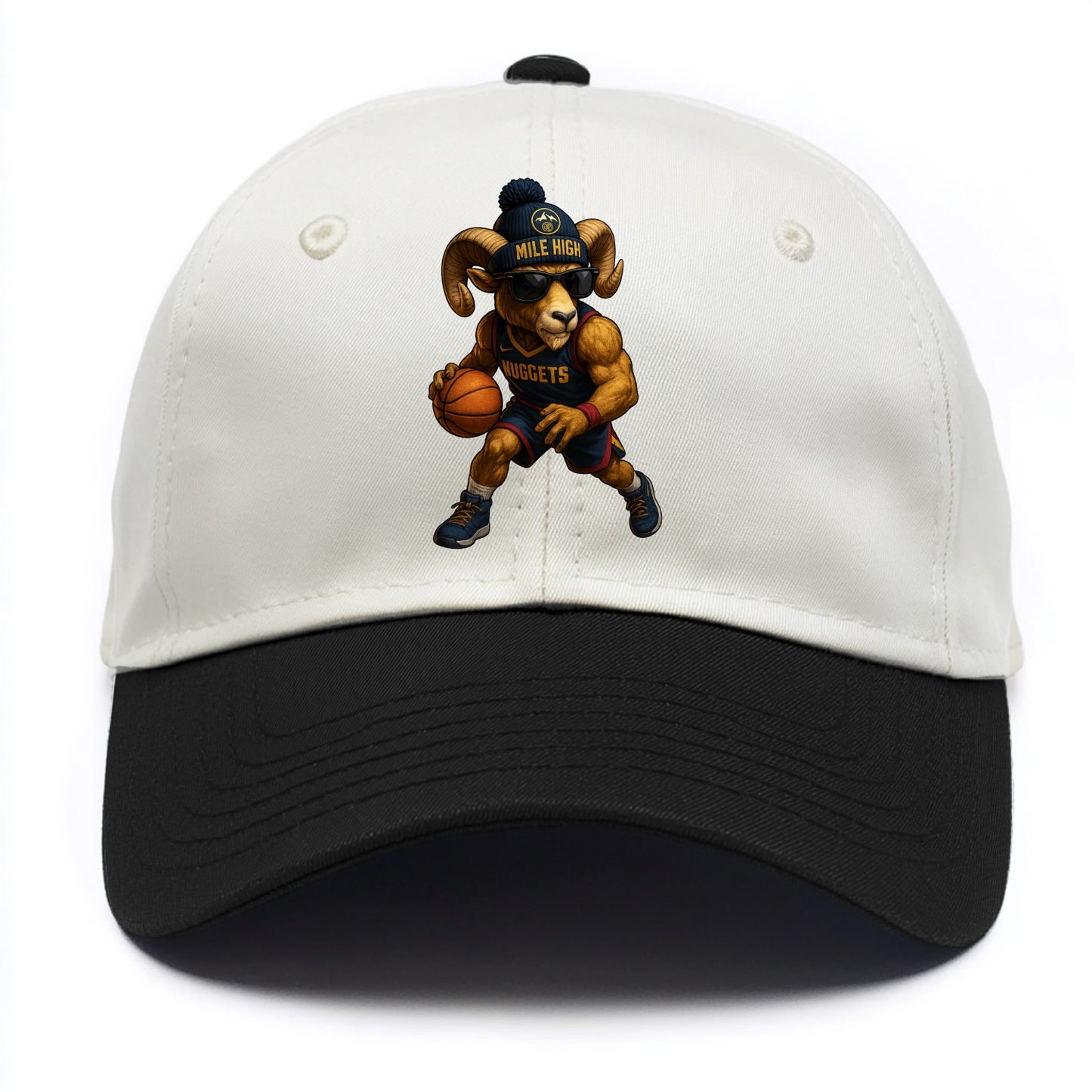 Mile High Bighorn wearing Nuggets beanie with mountain patch and wayfarer sunglasses - Two Tone Cap - Black