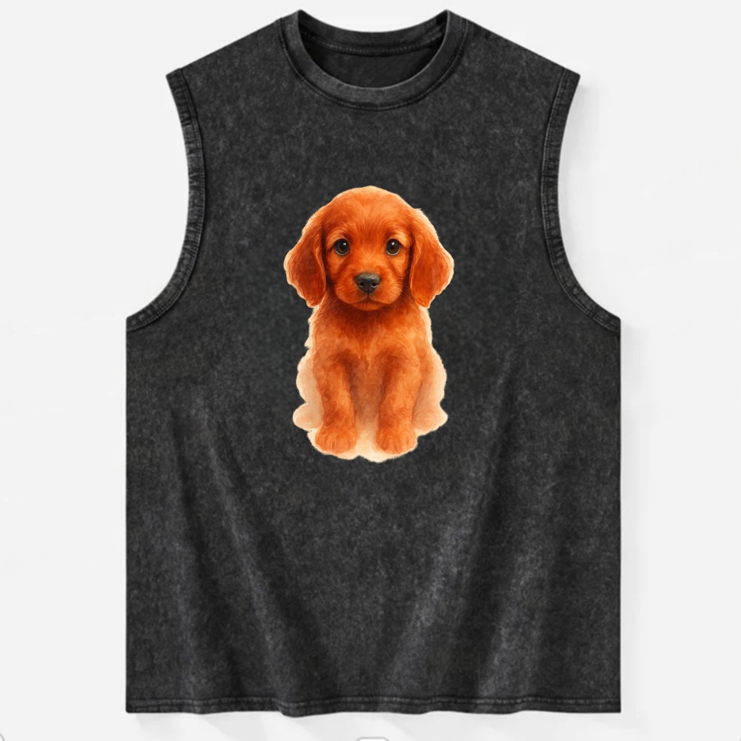 Baby Irish Setter Puppy - mahogany red coat, feathered ears, friendly eyes, - Vintage Washed Tank - Black