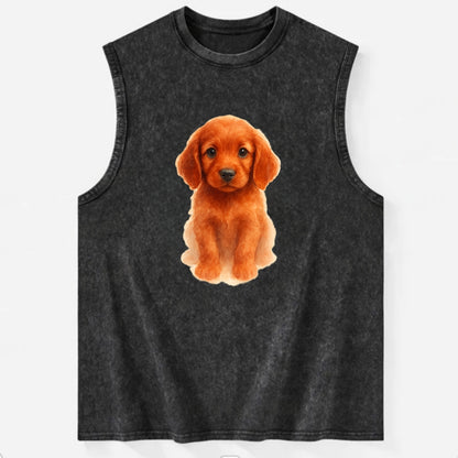 Baby Irish Setter Puppy - mahogany red coat, feathered ears, friendly eyes, - Vintage Washed Tank - Black