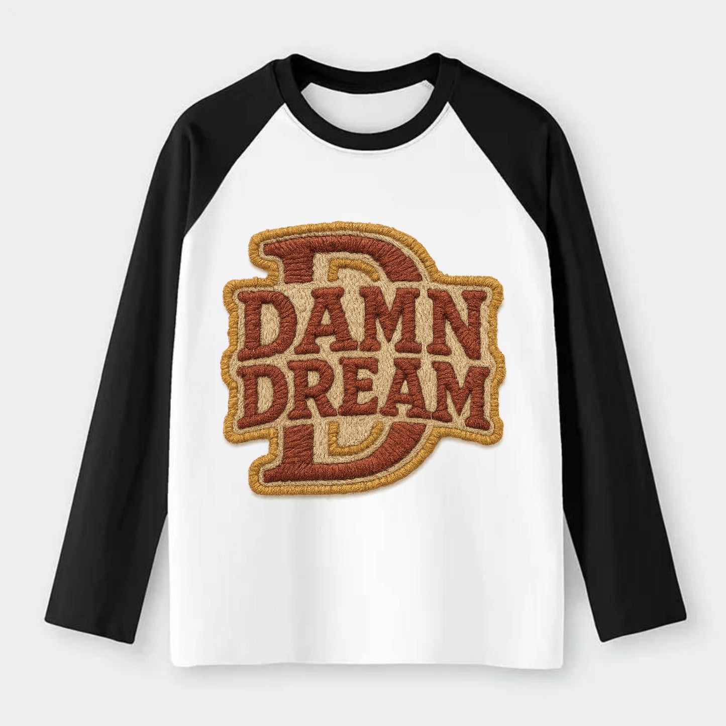 DAMN;DREAM BIG Motivational White Cap - Raglan Long Sleeve T-Shirt - Black
