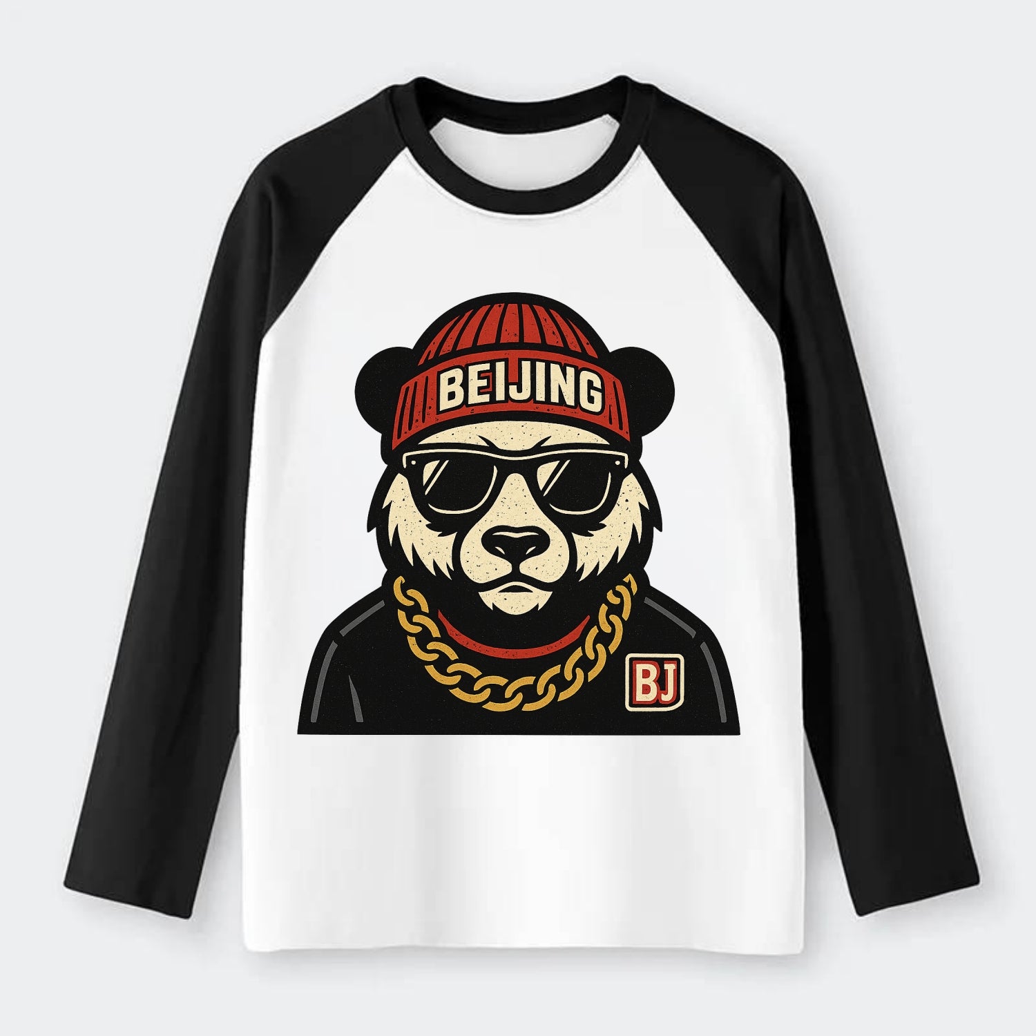 Beijing Panda - Raglan Long Sleeve T-Shirt - Black