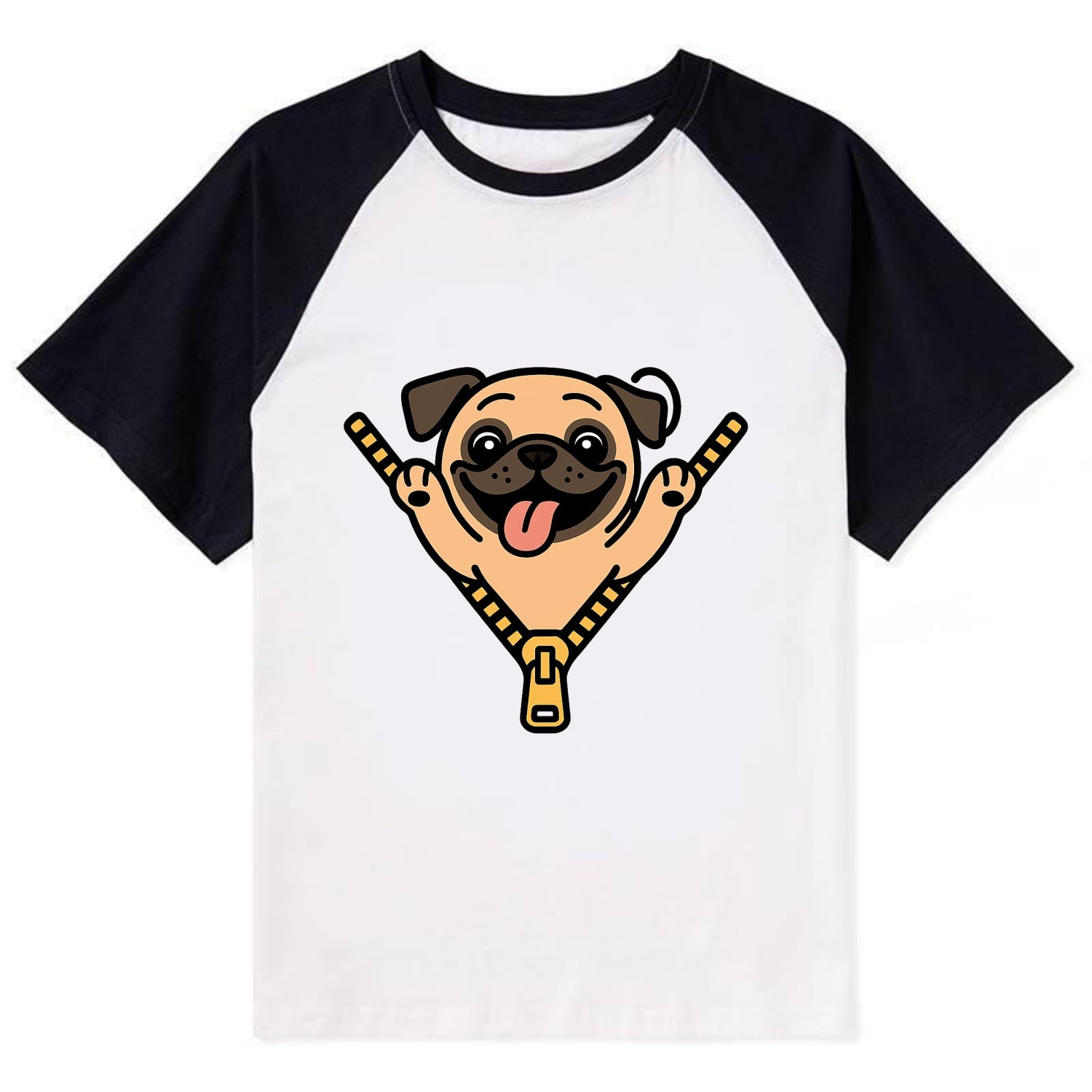Pug - Contrast Raglan T-shirt - Black