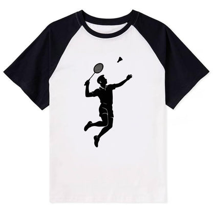 Badminton player jumping for a smash - Contrast Raglan T-shirt - Black