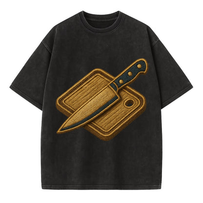 Chef knife with cutting board - culinary enthusiast - Vintage T-shirt - Black