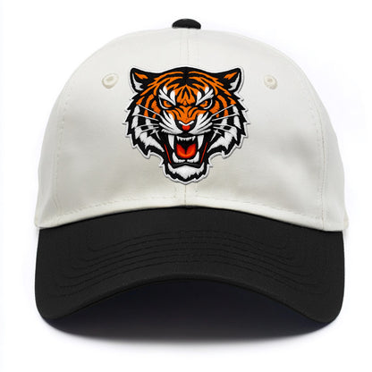 TIGER STRIPES FACE - fierce tiger face in orange, black and white , predator power - Two Tone Cap - Black