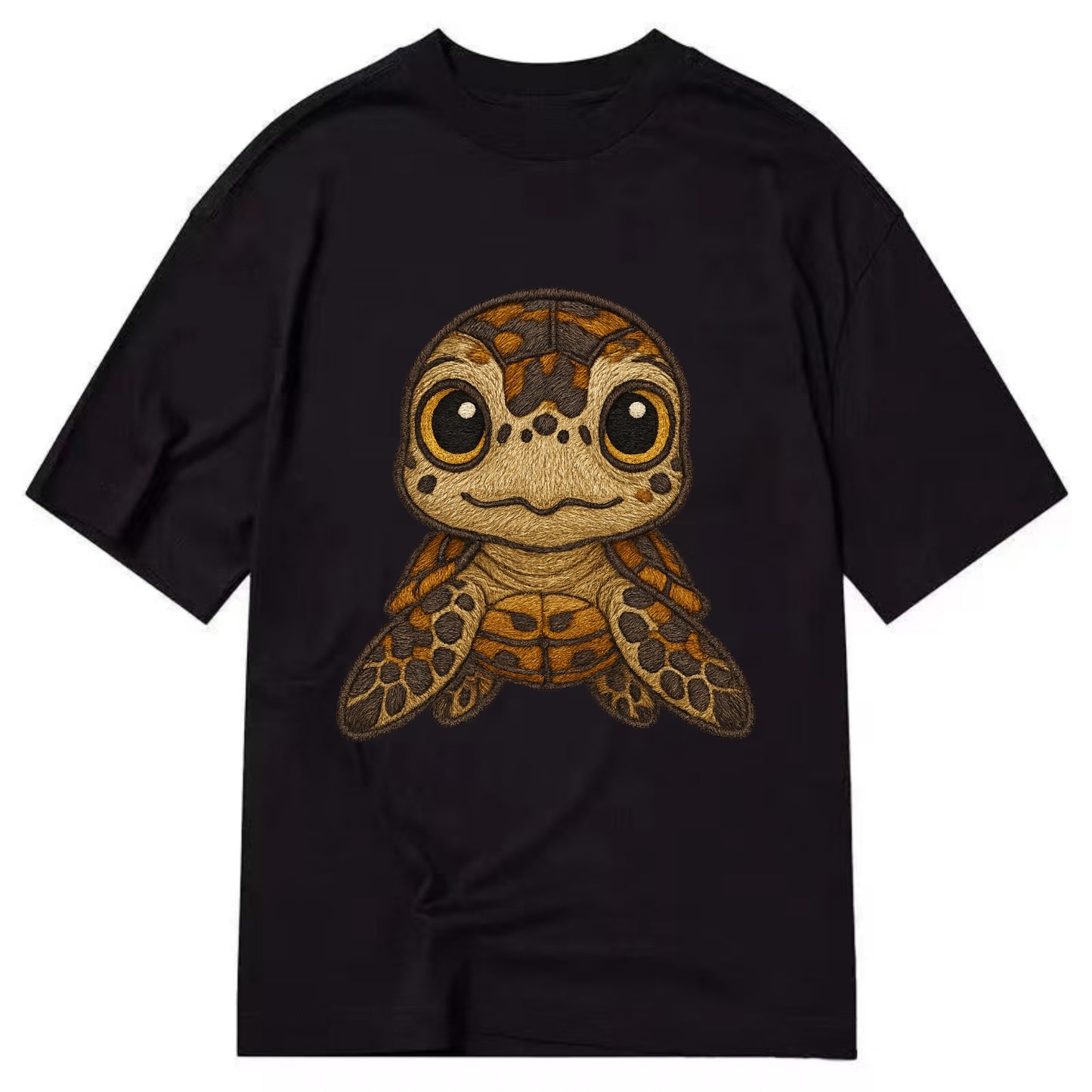 Baby Hawksbill Turtle - amber and brown shell pattern, curious golden eyes, - Classic T-shirt - Black