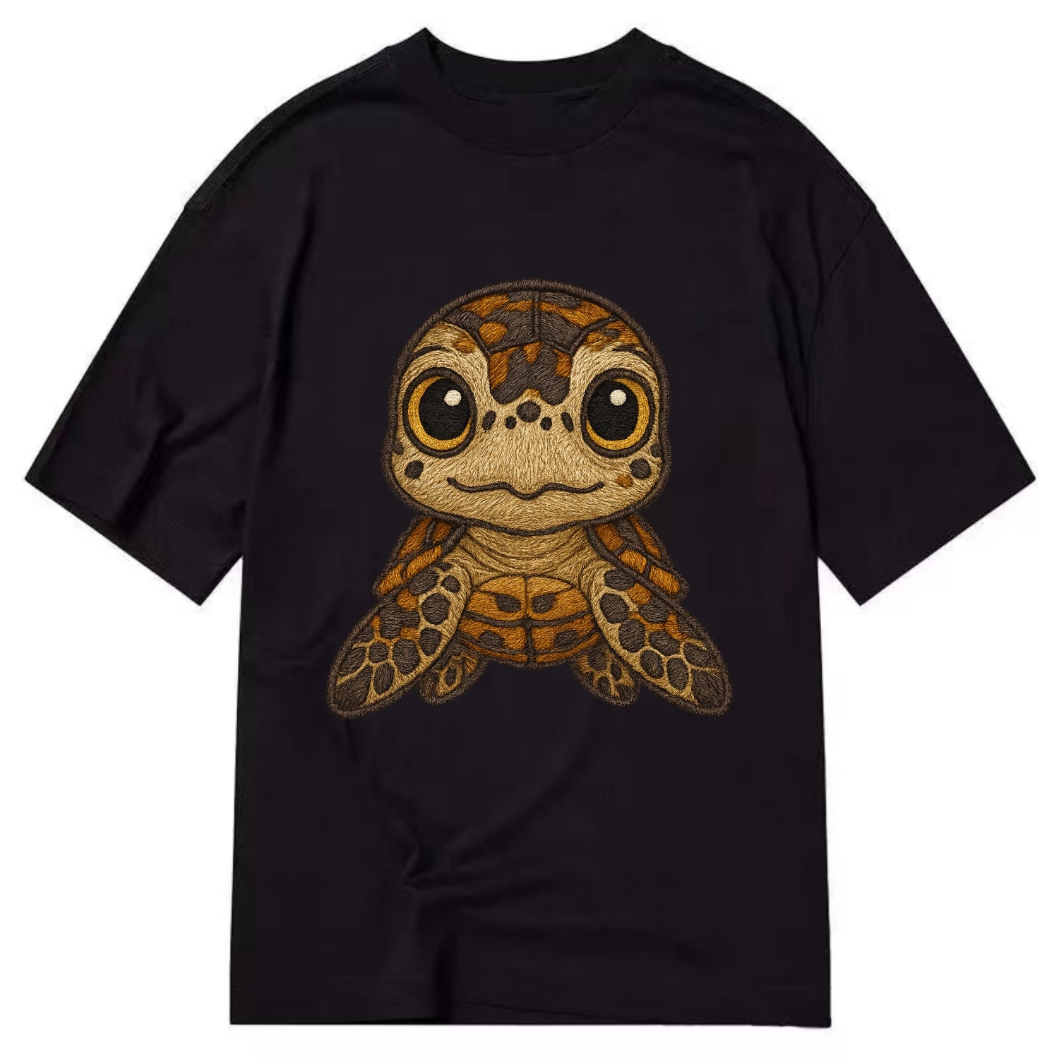 Baby Hawksbill Turtle - amber and brown shell pattern, curious golden eyes, - Classic T-shirt - Black