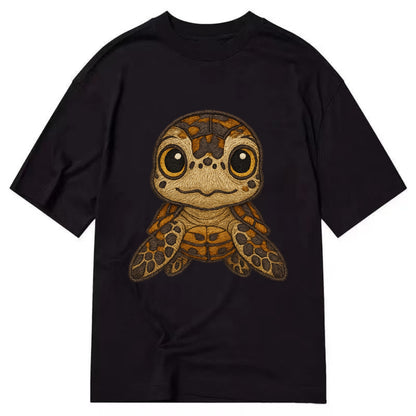 Baby Hawksbill Turtle - amber and brown shell pattern, curious golden eyes, - Classic T-shirt - Black