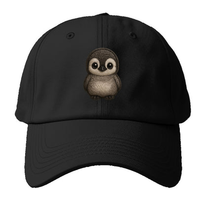 Baby Penguin Chick - gray fluffy, white face, round body, front-facing, tuxedo baby - Baseball Cap - Black