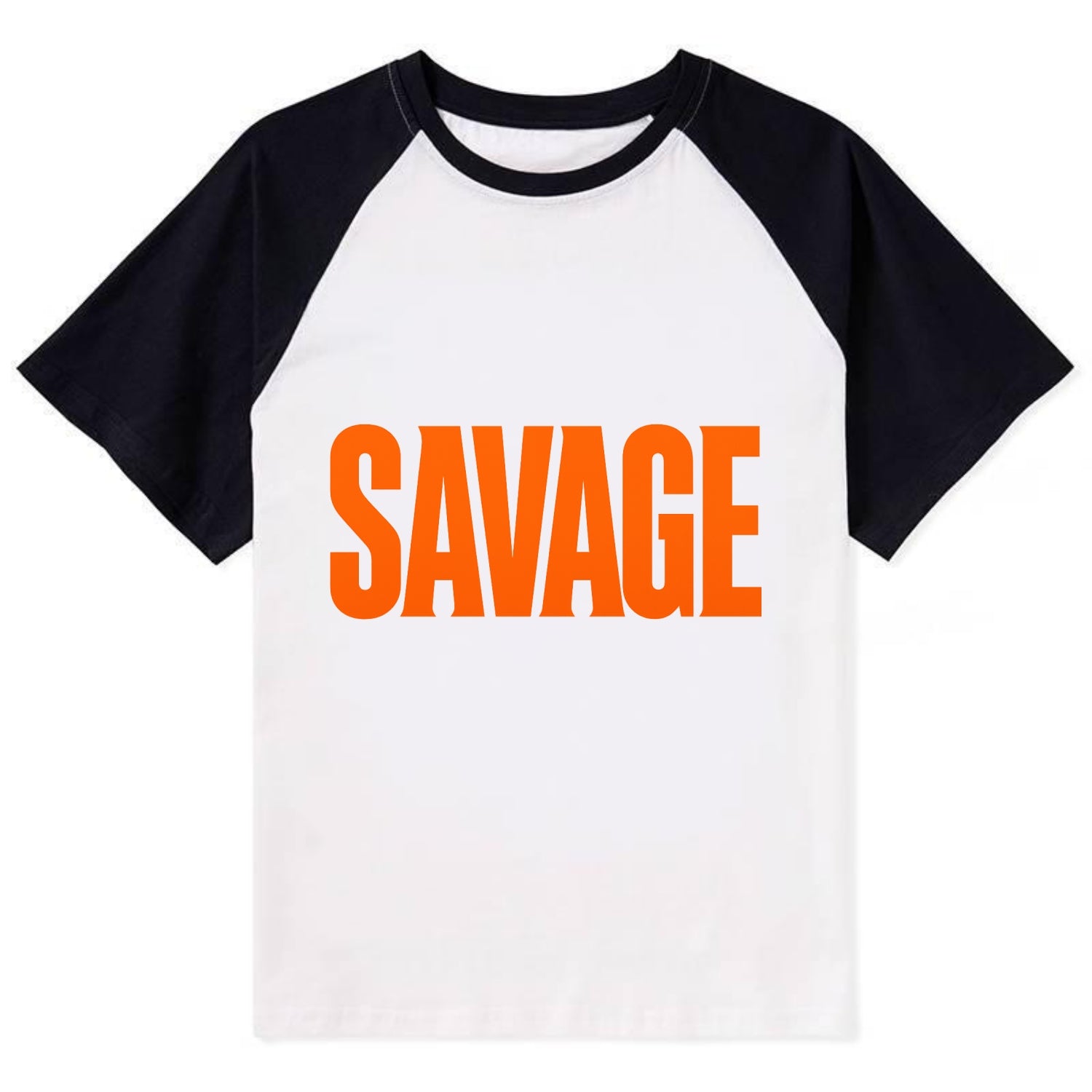 Bold typography design - "SAVAGE" - fierce attitude, taking no prisoners - Contrast Raglan T-shirt - Black