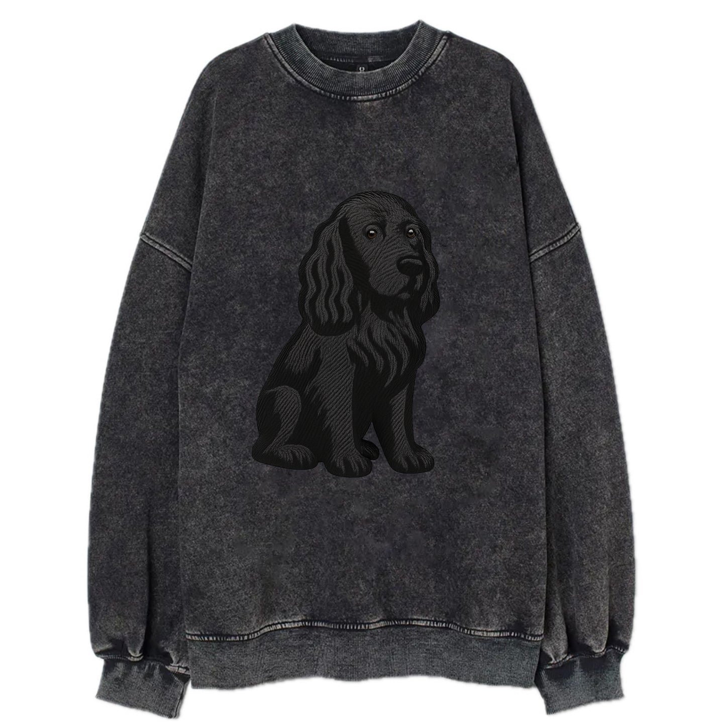Field Spaniel - Black silky coat embroidered pose - Vintage Sweatshirt - Black