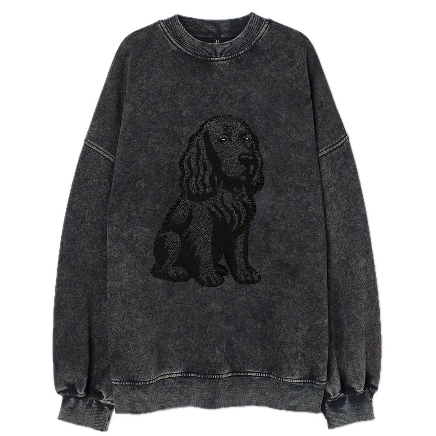 Field Spaniel - Black silky coat embroidered pose - Vintage Sweatshirt - Black