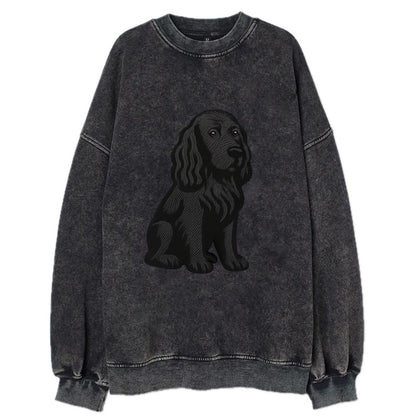 Field Spaniel - Black silky coat embroidered pose - Vintage Sweatshirt - Black