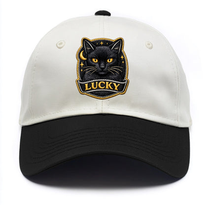 BLACK CAT LUCKY - sleek black cat with gold eyes in black , mysterious feline - Two Tone Cap - Black