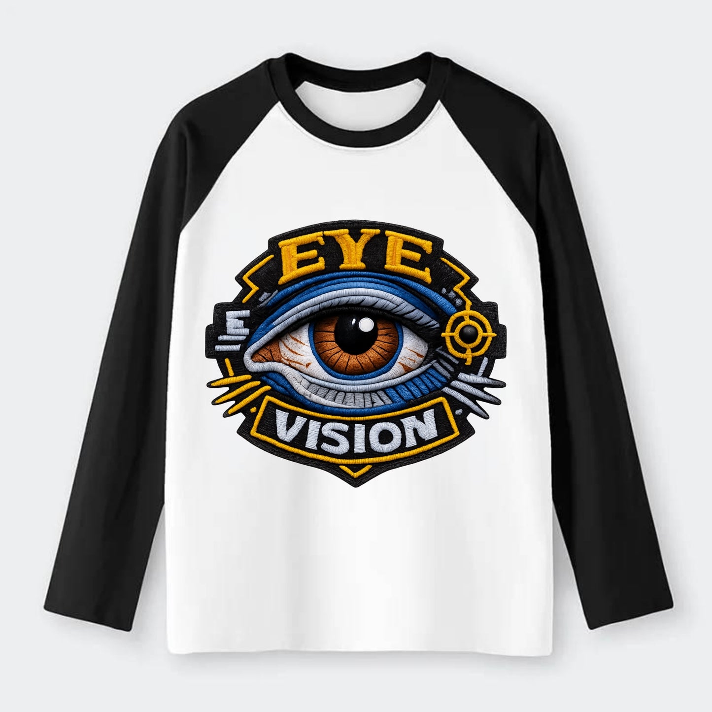 EYE VISION - anatomical eye in blue and brown , optometry - Raglan Long Sleeve T-Shirt - Black
