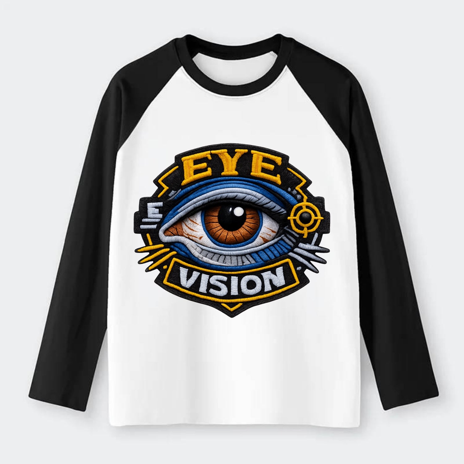 EYE VISION - anatomical eye in blue and brown , optometry - Raglan Long Sleeve T-Shirt - Black