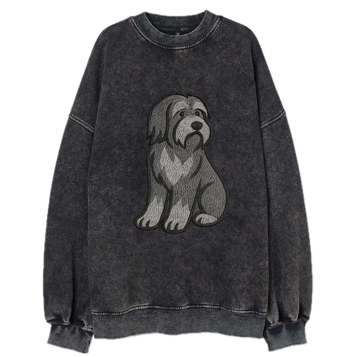 Bearded Collie - Gray shaggy coat embroidered pose - Vintage Sweatshirt - Black