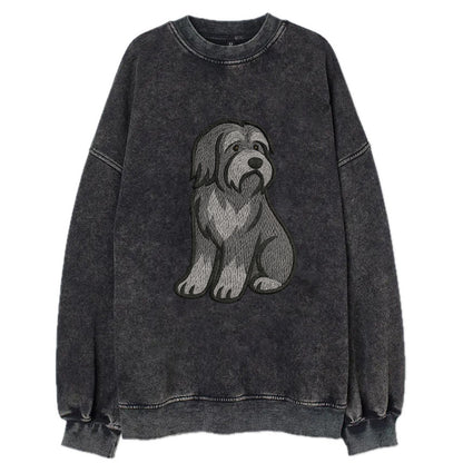 Bearded Collie - Gray shaggy coat embroidered pose - Vintage Sweatshirt - Black
