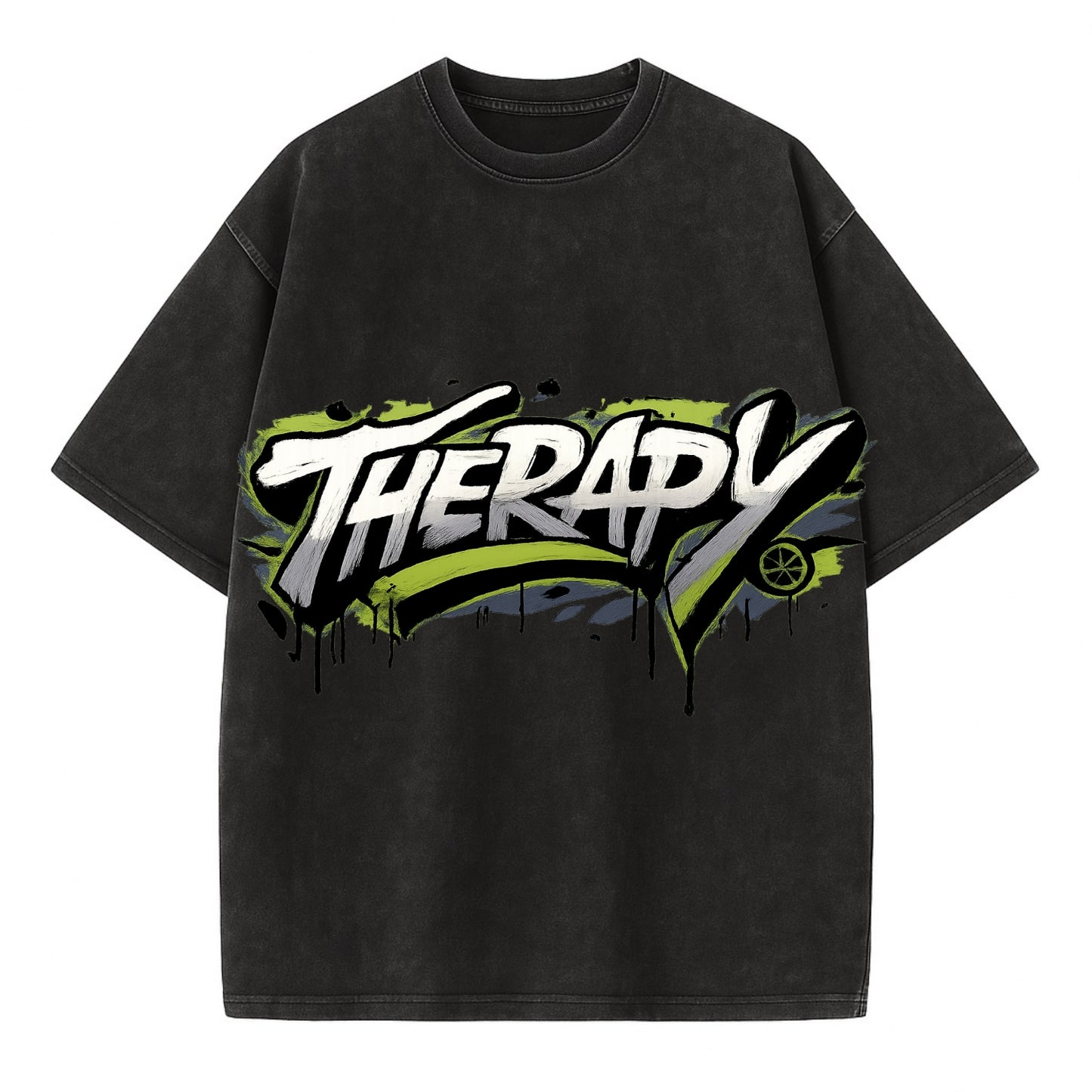 Bold typography design - "THERAPY" - mental health, getting help - Vintage T-shirt - Black