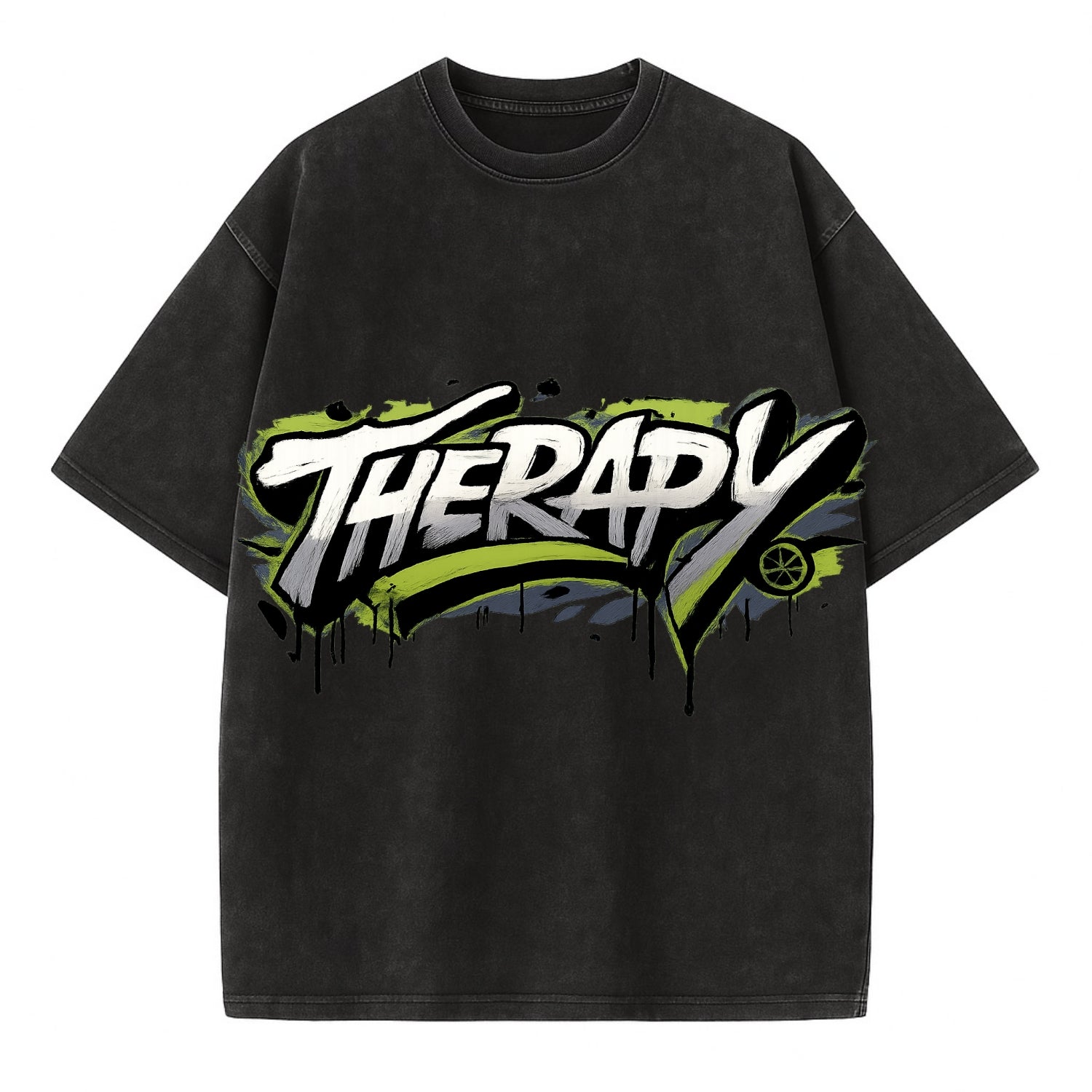 Bold typography design - "THERAPY" - mental health, getting help - Vintage T-shirt - Black