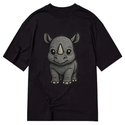 Baby Rhino - gray armor skin, tiny horn nub, round eyes, front-facing, tank baby - Classic T-shirt - Black