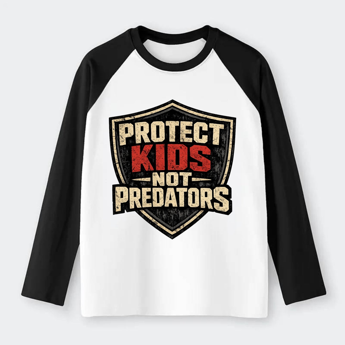Protect Kids Not Predators - Raglan Long Sleeve T-Shirt - Black