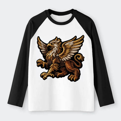 GRIFFIN BEAST - lion eagle hybrid in gold and brown , heraldic - Raglan Long Sleeve T-Shirt - Black