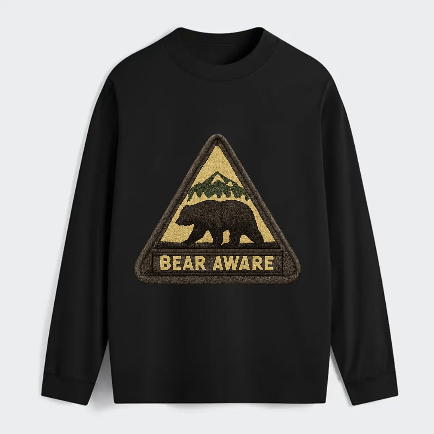BEAR AWARE - bear silhouette warning in brown and yellow , wilderness - Classic Long Sleeve Shirt - Black