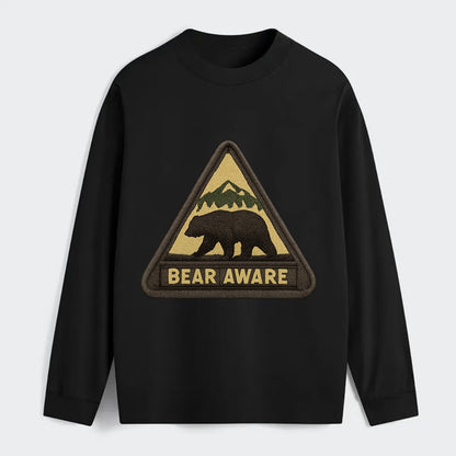 BEAR AWARE - bear silhouette warning in brown and yellow , wilderness - Classic Long Sleeve Shirt - Black