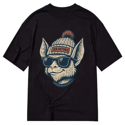 San Antonio Bat wearing San Antonio beanie with pom pom and wayfarer sunglasses - Classic T-shirt - Black
