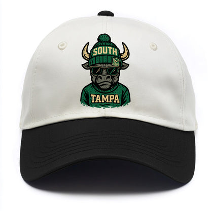 Tampa Bull wearing South Florida beanie with USF patch - Two Tone Cap - Black