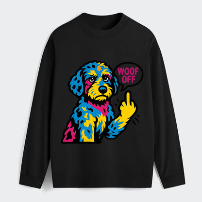 Aussiedoodle with merle patches and curly coat, playful smart paw raised - Classic Long Sleeve Shirt - Black