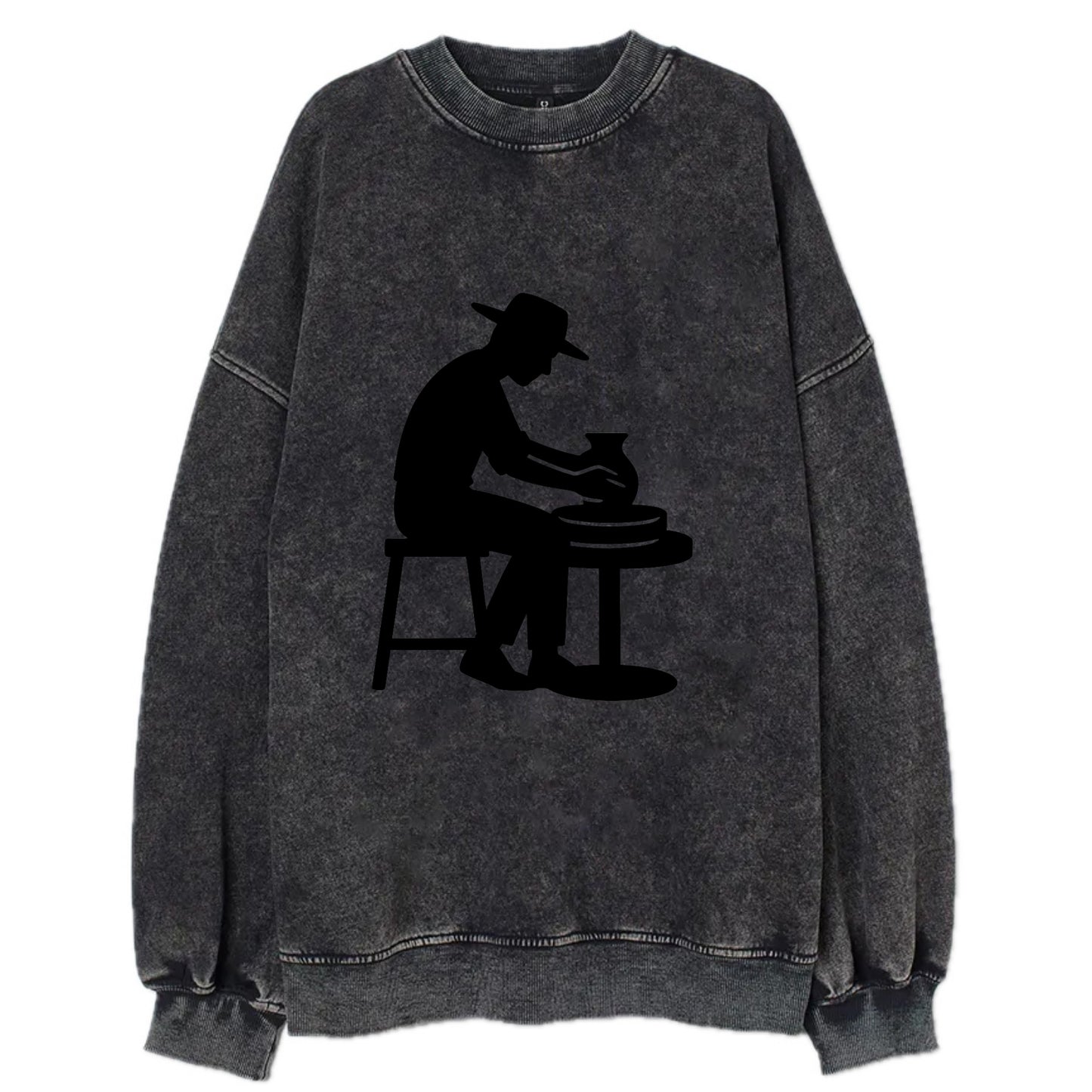 Potter shaping clay on wheel - Vintage Sweatshirt - Black